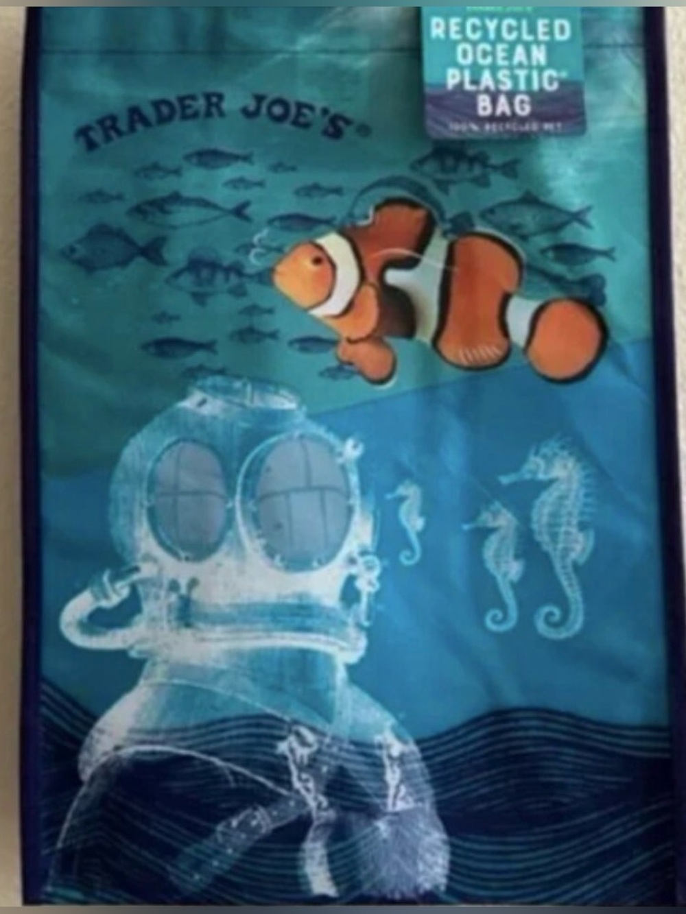 New TRADER JOES TOTE BAG Blue Ocean Clownfish Tote Bag